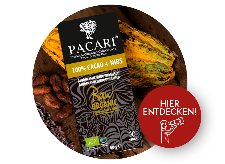 Pacari - 100%ige Bio-Roh-Schokolade bestreut mit Kakaonibs