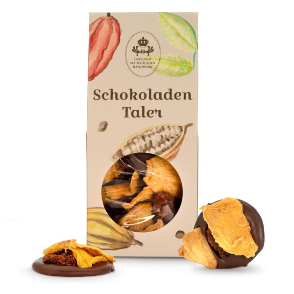 Dresdner Handwerk - Dunkler Schokoladentaler mit Ananas, Mango & Physalis