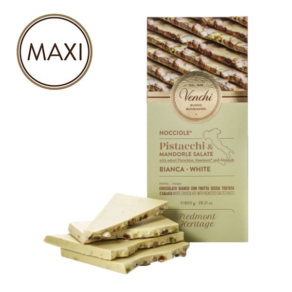 Venchi - Weiße Schokolade mit Piemont-Haselnüssen, Mandeln und Pistazien - Maxitafel