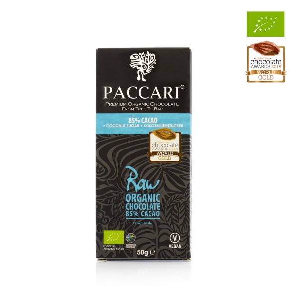 Paccari - Dunkle Bio-Roh-Schokolade 85% mit Kokosblütenzucker