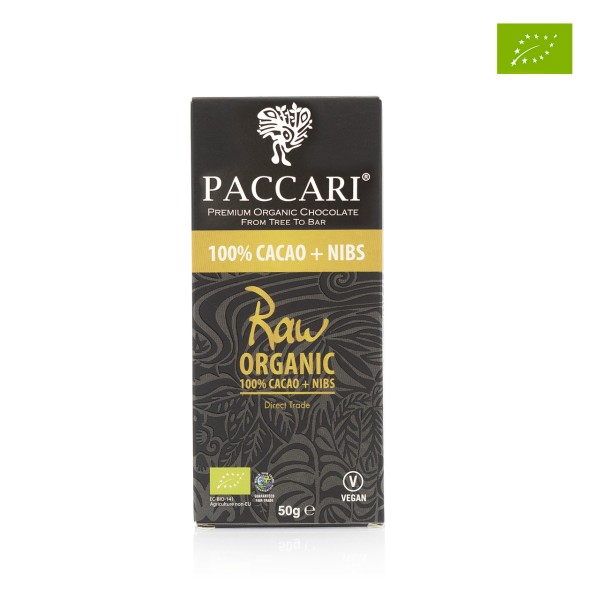 Paccari - 100%ige Bio-Roh-Schokolade bestreut mit Kakaonibs