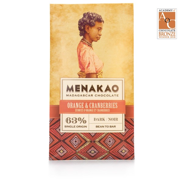Menakao - Orange-Cranberries Schokolade 63%