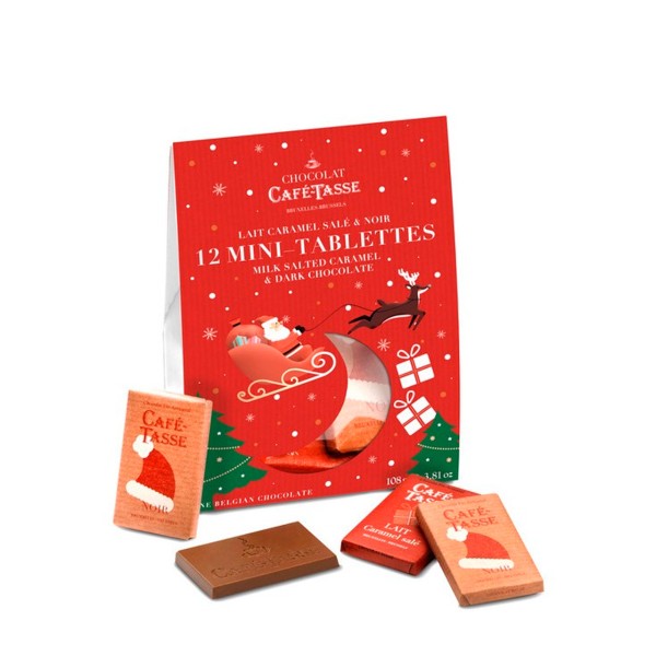 Café-Tasse - Geschenkbox mit belgischen Weihnachtsschokoladen-Täfelchen