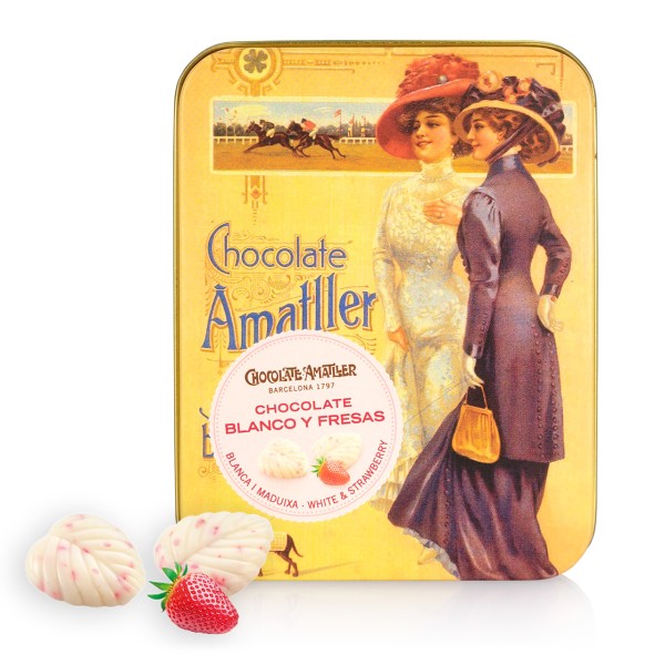 Amatller - Schokoblätter Weiß + Erdbeere