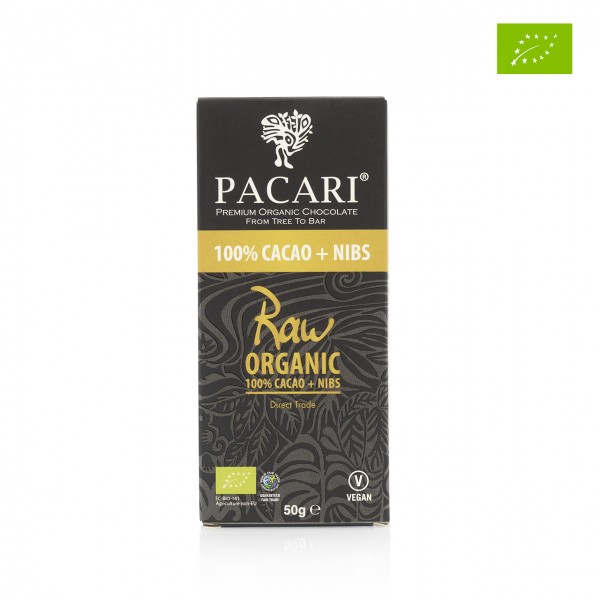 Pacari - 100%ige Bio-Roh-Schokolade bestreut mit Kakaonibs