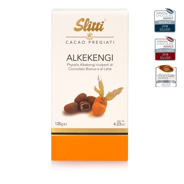 Slitti – Alkekengi-Dragées mit weißer und Vollmilchschokolade