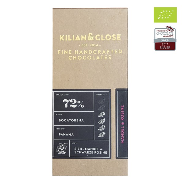 Kilian & Close - Dunkle Schokolade mit Mandeln & Rosinen