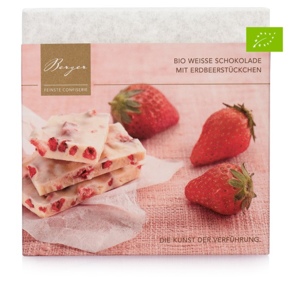 Berger – Weiße Bio-Schokolade mit Erdbeerstückchen