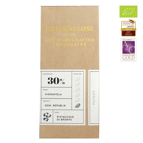 Kilian & Close - Weiße Bio-Schokolade mit Bronte-Pistazien