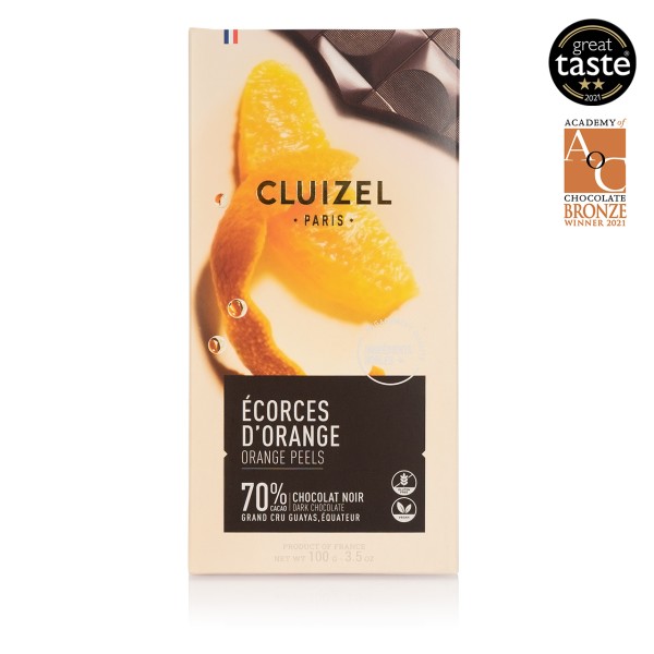 Cluizel - Dunkle Schokolade 70% mit Orangenschalen