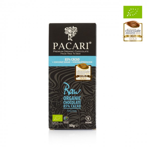 Pacari - Dunkle Bio-Roh-Schokolade 85% mit Kokosblütenzucker